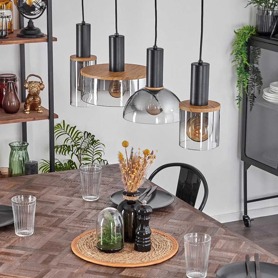 Suspension Classon Couleur Bois, Noir, 4 Lumieres