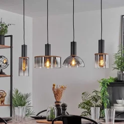 Suspension Classon Couleur Bois, Noir, 4 Lumieres