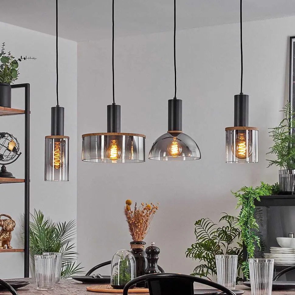 Suspension Classon Couleur Bois, Noir, 4 Lumieres