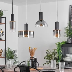 Suspension Classon Couleur Bois, Noir, 4 Lumieres