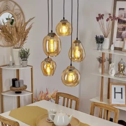 Suspension Nanami Argent Oxyde, Or, 5 Lumieres