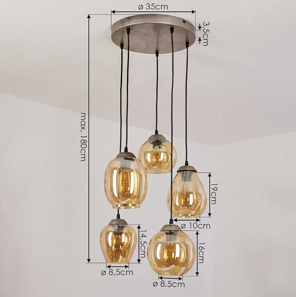 Suspension Nanami Argent Oxyde, Or, 5 Lumieres