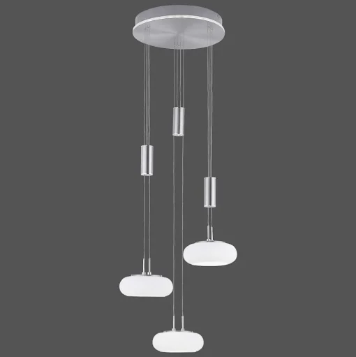 Suspension Paul-Neuhaus Q-Etienne Led Acier Brosse, 4 Lumieres, Telecommandes