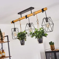 Suspension Taheramo Bois Clair, Noir, 3 Lumieres