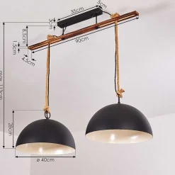 Suspension Teneru Bois Fonce, Noir, 2 Lumieres