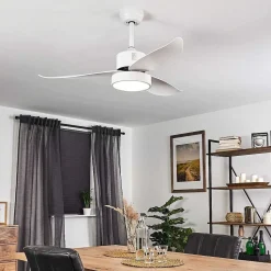 Ventilateur De Plafond Doha Led Blanc, 1 Lumiere, Telecommandes