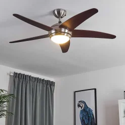 Ventilateur De Plafond Imon Bois Fonce, Nickel Mat, 1 Lumiere, Telecommandes