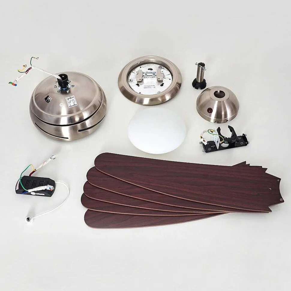 Ventilateur De Plafond Imon Bois Fonce, Nickel Mat, 1 Lumiere, Telecommandes