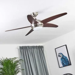 Ventilateur De Plafond Imon Bois Fonce, Nickel Mat, 1 Lumiere, Telecommandes