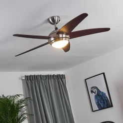 Ventilateur De Plafond Imon Bois Fonce, Nickel Mat, 1 Lumiere, Telecommandes