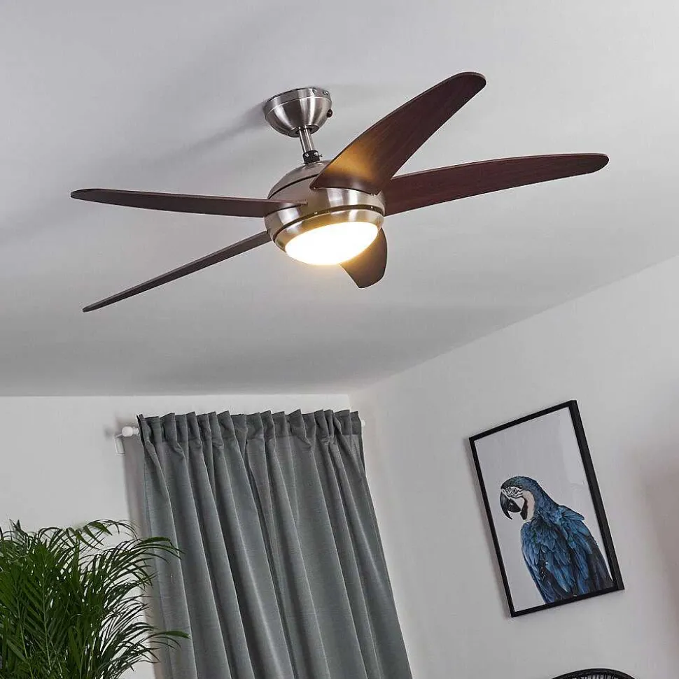 Ventilateur De Plafond Imon Bois Fonce, Nickel Mat, 1 Lumiere, Telecommandes