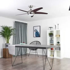 Ventilateur De Plafond Imon Bois Fonce, Nickel Mat, 1 Lumiere, Telecommandes