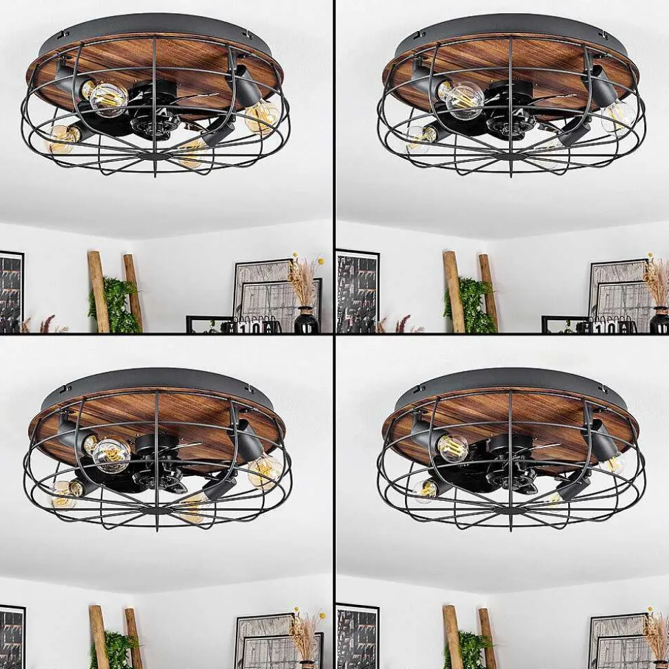 Ventilateur De Plafond Moscavide Brun, Couleur Bois, Noir, 4 Lumieres, Telecommandes