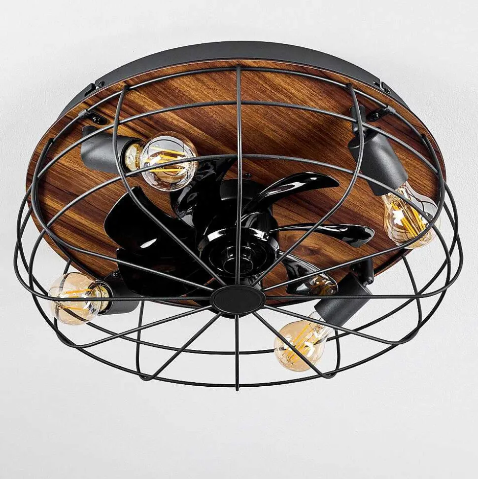 Ventilateur De Plafond Moscavide Brun, Couleur Bois, Noir, 4 Lumieres, Telecommandes